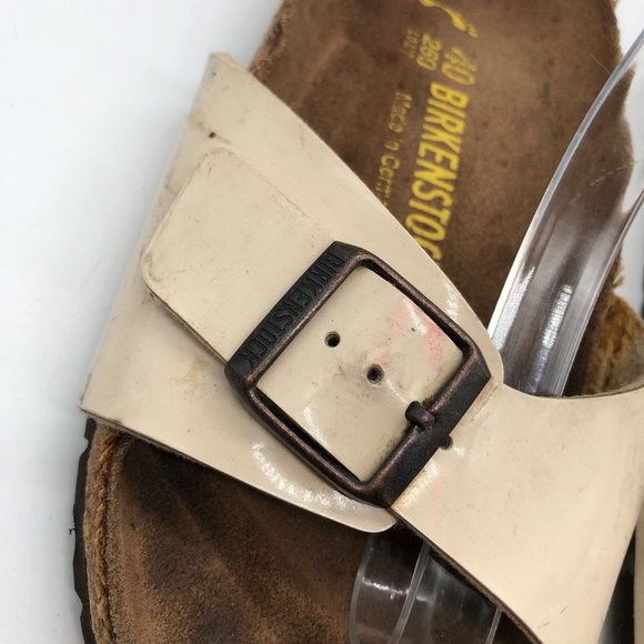 Birkenstock Madrid BirkoFlor Sandals Slides Shiny Ivory 40 Womens US 9 Narrow - Picture 3 of 11